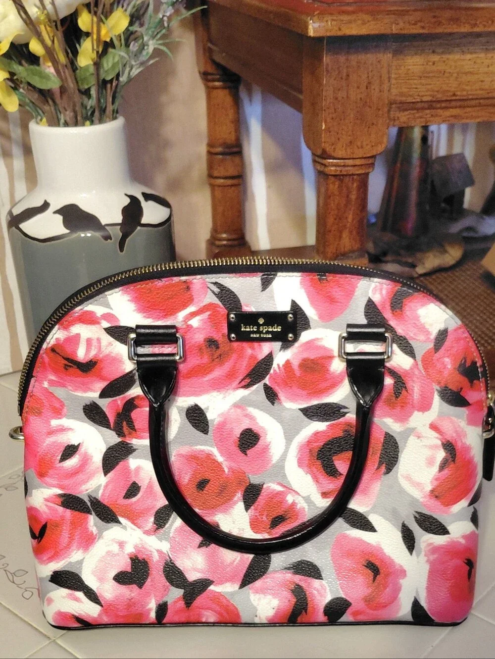 Kate Spade Handbag Carli Grove Street Printed Rose Bud Canvas Water Resistant - Picture 6 of 6